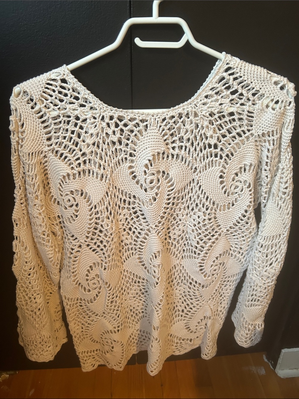 Cream Crochet Openwork Women's Sweater